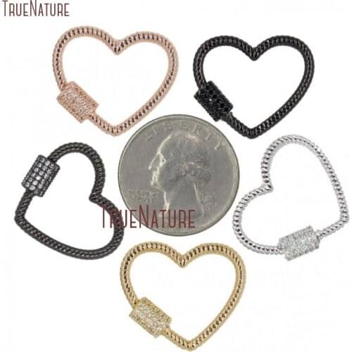 Heart Clasp Lock Rose Gold Silver Gun Black CZ Micro Pave Screw Clasp Carabiner Pave Lock 25x20mm FC27998