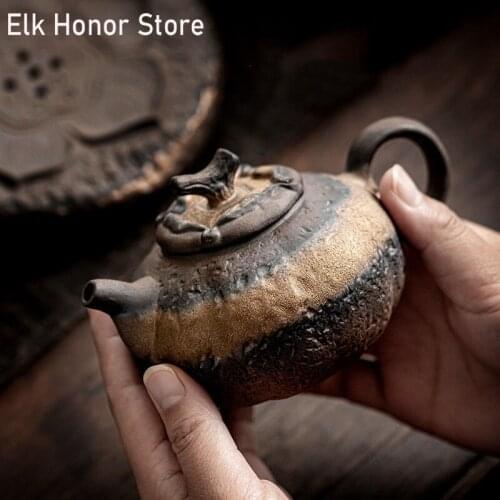 280ml Ancient Japanese Style Coarse Ceramic Teapot Handmade Gilding Glazed Household Teakettle Kung Fu Tea Personal Pots Teaset