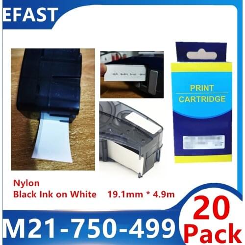 20 Pack M21 750 499 Nylon Label Ribbon Black On white For BMP21 PLUS BMP-21 LAB Printer Label tape tag Label maker19.1mm * 4.9m