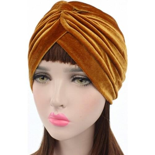 2020 Velvet Twist Headband Turban Cap India African Wrap Head Turbans For Women Muslim Underscarf Bonnet Ladies Chemo Hat