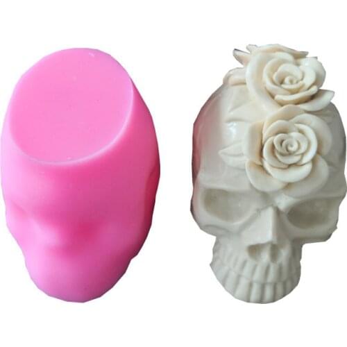 3D rose skull silicone mold fondant cake mold resin plaster chocolate candle candy mold free shipping M158