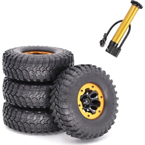 4Pcs 1.9 Inches Inflatable Wheels RC Car Tires Rubber Tires with Inflator for 1/10 SCX10 TRX4 D90 90046 4WD RC Car