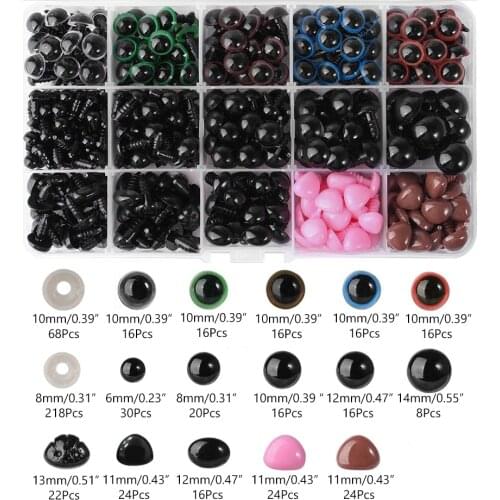 566pcs/Box DIY Making Supplies Crafts Accessories Stuffed Toy Safety Noses Plastic Colorful Teddy Bear Animal Doll Various Eyes
