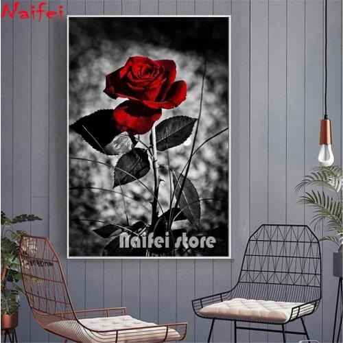 5D DIY Diamond Painting Black White Rose Full Square Round Diamond Embroidery Flowers Mosaic Cross Stitch Rhinestone Home Decor