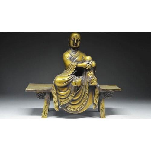 8.07 inch/The ancient Chinese bronze Buddha bench miro Buddha