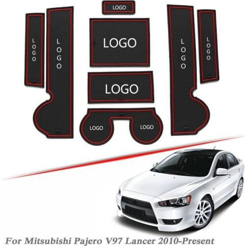 Brand LOGO Car Styling For Mitsubishi Pajero V97 Lancer 2010-2020 Gate slot pad Interior Door Groove Mat Non-slip dust Mat Auto