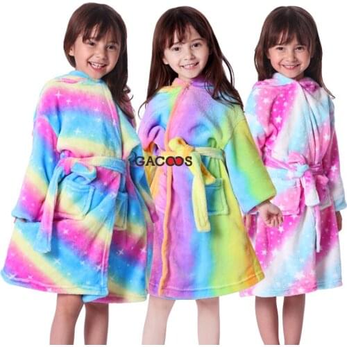 Kids Bathrobe Flannel Long Sleeve Boys Girls Robes Animal Unicorn Towel Bathing Robes Sleepwear Hooded Bath Robes Baby Clothes