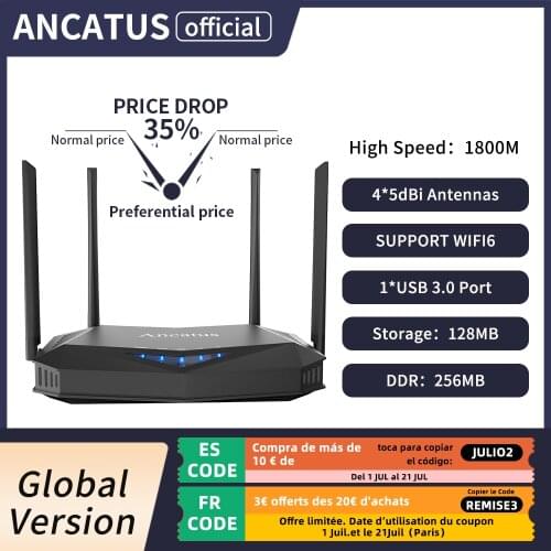 ANCATUS A6 Wifi 6 Router AX1800 AX3 Both 2.4G/5G Band Global Version Smart Home Wireless Repeater
