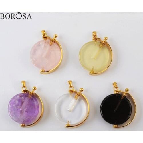 BOROSA Natural Stones Pendant Round Perfume Bottle Pendant Jewelry Essential Oil Disffuser for Women Necklace Pendant WX1304