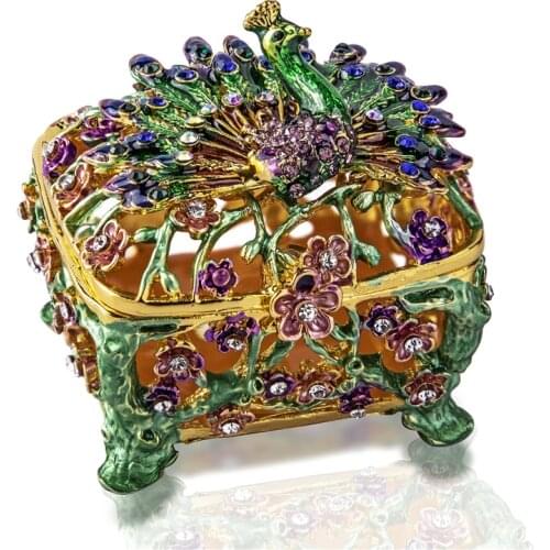 H&D Hand-painted Animal Figurine Jewelry Trinket Box Collectible Enamel Hinged Classic Dressing Table Ornament Ornaments Gift