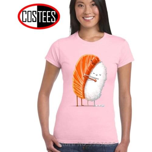 Salmon Sashimi rice sushi T Shirts Women funny Sushi Hug T-shirt female boys Japanese Food lady Clothes summer hipster Tops tees