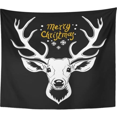 Tapestry Animal Deer Head White Silhouette of Deers Antlers Christmas Tapestries Wall Hanging for Living Room Bedroom Dorm