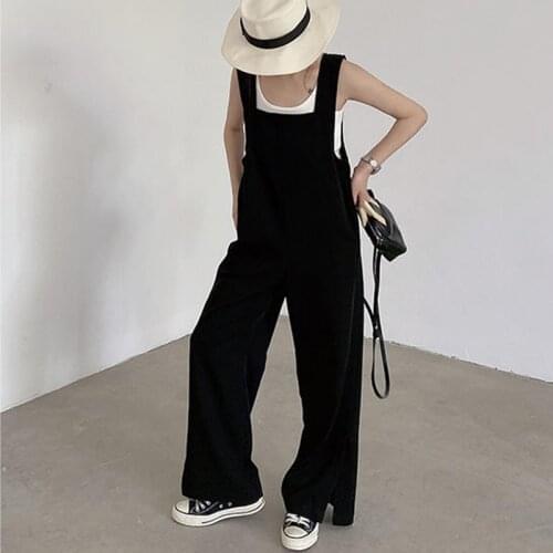 Summer Thin Draped Jumpsuits Women Korean Loose Straight Leg Overalls Woman Fashion Baggy Black Jumpsuit Plus Size