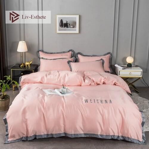 Liv-Esthete Beauty 100% Silk Wide Side Pink Girl Bedding Set Queen King Duvet Cover Pillowcase Bedspread Bed Linen For Women Men