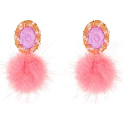 Retro Simulated Pearl Geometric Round Stud Earrings Ethnic Fur Ball Pendants Ear Studs Earings for Women Female Jewelry Gifts