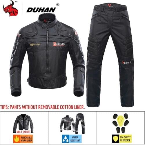 DUHAN Motorcycle Jacket Winter Protective Gear Men Moto Motocross Off-Road Racing Jacket Body Armor+ Riding Pants Clothing Set