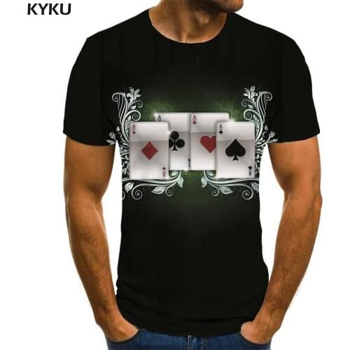 KYKU Playing Cards T shirt Men Black Tshirts Casual Party Anime Clothes Gambling Shirt Print Short Sleeve summer Casual Tops