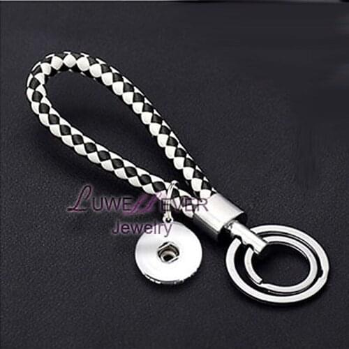 Hot Sale Top Popular 09 Fashion Weave PU Leather Key Chains 18mm Snap Button Keychain Jewelry For Men Women 16 Colors Key rings