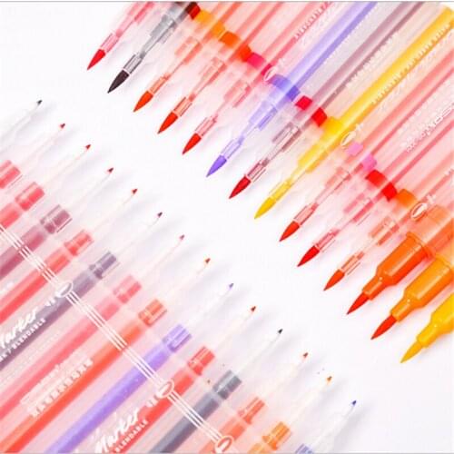 12/24/36 Colors Waterborne Marker Pen Drawing Painting Watercolor Art Marker Pens Dual Tip Brush Pen Office School Supplies