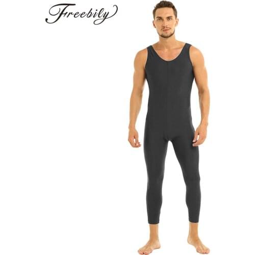 Mens Adults Well Fit Bodycon Leotard Dancewear One Piece Skin-Tight Solid Color Vest Unitard Bodysuit Ballerina Dance Costumes