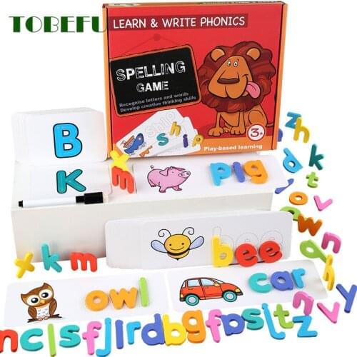 Wooden Puzzle Game Toy Sets 26 English Alphabet Letters Spelling Word Recognition Toy for Children Early Educational Cognition