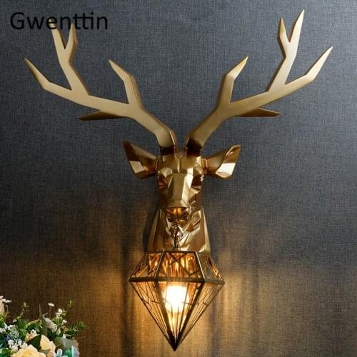 Retro Gold Antler Wall Lamp Vintage Deer Head Sconce Wall Lights for Home Deco Bedroom Living Room Reading Led Indoor Wall Lamps