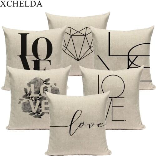 Modern Linen Throw Pillowcase Cushion Cover 45*45 40*40 Love Heart Home Decor for Sofa Bed Pillow Cover Decorative Case