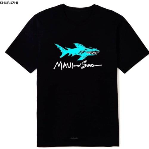 New Maui and Sons Shark Logo Mens Black Color T-Shirt Sizes S-5XL Reprint Summer T Shirt Brand Fitness Body Building sbz8169