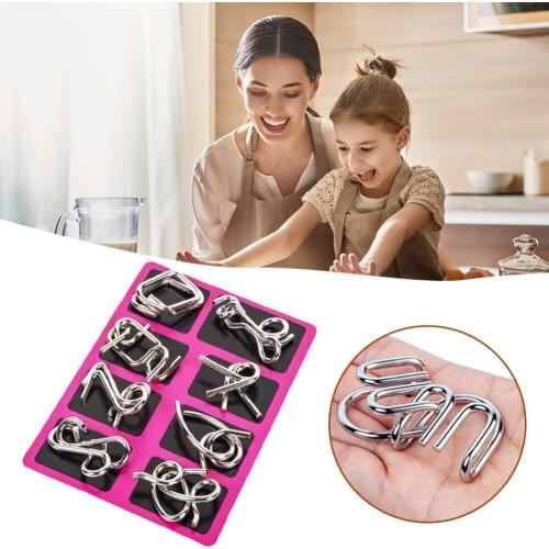 Steel Nine Ring Buckle Educational Toys Metal Puzzle Untie Ring Unlock Interlock Game Brain Teaser KidsAdult Educational Toy8pcs