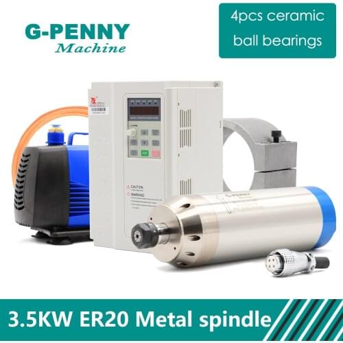 Professional 3.5kw ER20 metal working spindle kit engraving steel copper iron stainless steel & 3.7kw inverter & 150w water pump