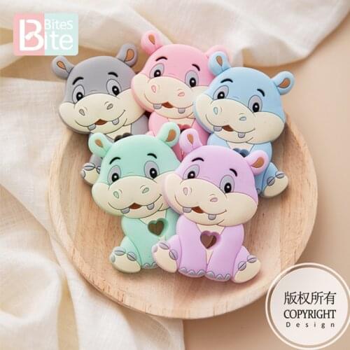 5PC Baby Teether Silicone Animal Hippo Food Grade Silicone Teething Pendant Toy Tiny Rod Silicone Rodent Baby Product Accessorie