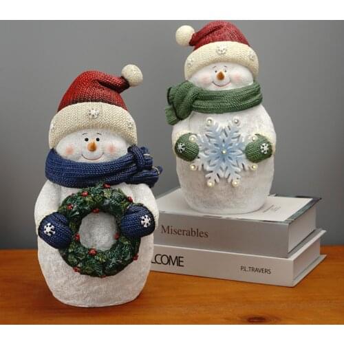 NORTHEUINS Resin Christmas Neon Snowman Statue Figurines for Interior Living Room Bedroom Desktop Decoration Home Accessories