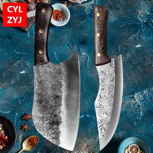 Handmade Forged Chef Knife Traditional Chinese Cleaver Kitchen Knife Wide blade Ultra Sharp Cutlery Knife For Meat 2 Pcs Set