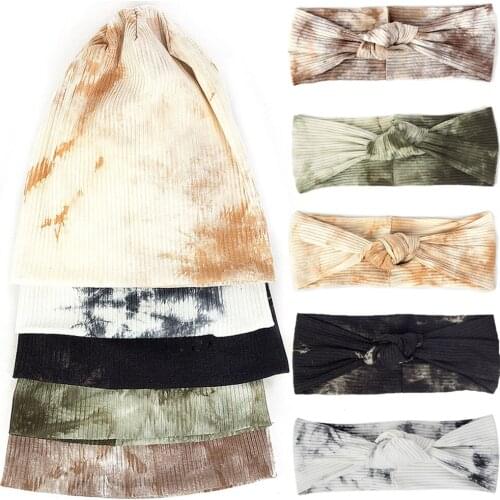 Geebro Women Tie Dye Ribbed Slouch Beanie Hats Spring Autumn Knitted Skuilles Bonnet For Ladies baggy Knotted headband caps Set