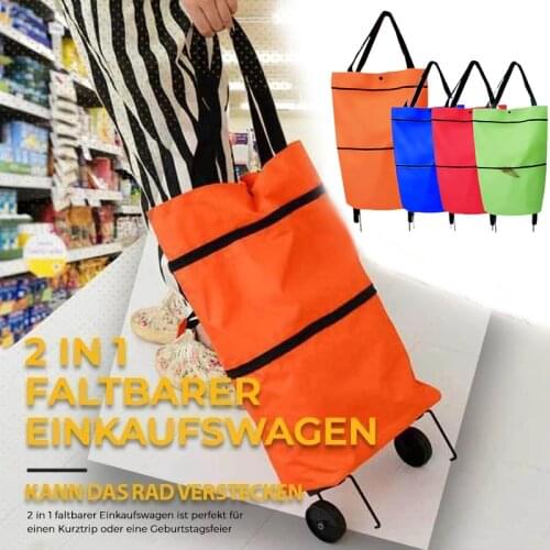 1pcs Foldable Shopping Bag With Wheels 2-In-1 Large Capacity Zipper Folding Shopping Bag For Outdoor Travel Shopping Storage