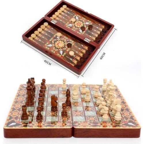 Chess Backgammon Foldable 40x40cm Intellectual Entertainment Game Portable 3-in-1 Board Multiple Modes Luxury Knight Checkers