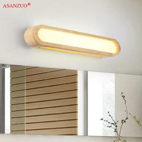 AC110V 220V Modern Led Mirror Lamp Oak Wooden Wall Lamp Nordic Solid Wood Mirror Wall Lights Sconce For Bedroom Bathroom