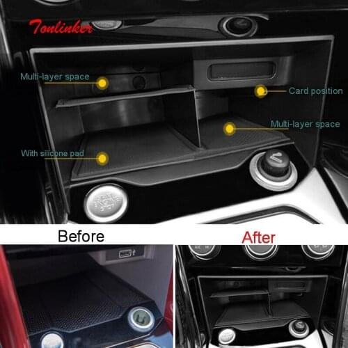 Tonlinker Interior Center control Storage Box Covers sticker For Volkswagen T-ROC 2018-19 Car Styling 1 PCS ABS Plastic Covers