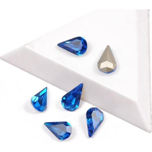 High Quality Nails Rhinestone Capri Blue Color Pear shaped Pointback Crystal Glass Rhinestones For Nails 3D DIY Nail Art Gems