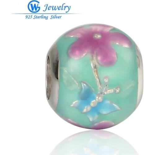 Aimili Jewelry 925-Sterling-Silver Flower And Butterfly Design Charms Fits Original Brand Bracelets GW Jewelry AMLD026H20