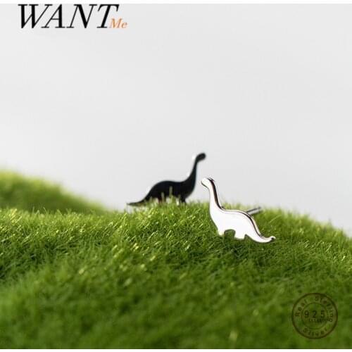 WANTME 925 Sterling Silver Cute Chic Animal Dinosaur Mini Small Stud Earrings for Women Teen Unique Punk Party Jewelry Gift