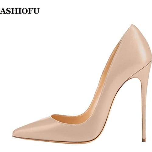 ASHIOFU Handmade Women High Heel Pumps Office&Career Slip-on Dress Shoes Simple Style Party Prom Fashion Pumps Court Shoes