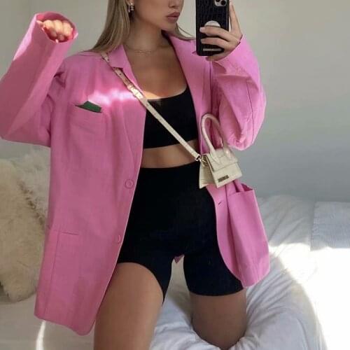 Women Cool Pink Blazer 2021 Summer Fashion Ladies Sexy Thin Cotton Jackets Elegant Female Chic Suits Casual Girls Cute Top