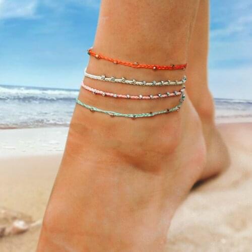 ZV New Fashion Handmade String Anklet For Women Girls Leg Bracelet Adjustable Link Jewelry Beaded Foot Rope Gift Wholesale