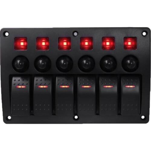 12v Car Boat Rocker Waterproof Switch Panel 6 Gang With Sticker for cars, Cruises boats and boats