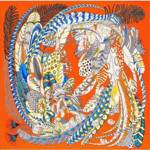 130cm Feather Design Brand Big Square Scarf Luxury Twill 100% Silk Scarf Women Kerchief Scarves For Ladies Fashion Shawl Echarpe