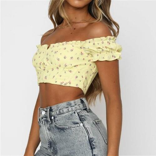 2021 Summer Puff Sleeve Floral Vintage Crop Tops Blouses Women Short Sleeve Square Neck Bandage Shirts Eleagnt Tops Female