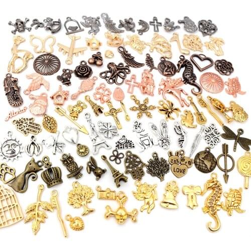 30pcs Mixed Styles Animal Heart Leaf Flower Crown Charms Pendants DIY Jewelry Findings for Necklace Bracelet Making Accessories