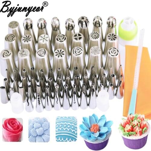 78PCS/SET Stainless Steel Russian Nozzles Icing Piping Pastry Tips Cake Decorating Tools 2Pcs Pastry Bag 2 Coupler 1 Brush CS008