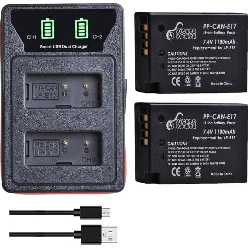2 Pcs LPE17 LP E17 LP-E17 Battery + New LED Dual USB Charger with Type for Canon EOS 200D M3 M6 750D 760D T6s 800D 8000D